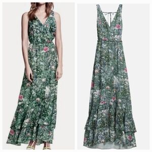 H&M Conscious Collection Green Floral Flowy Tiered Print Maxi Dress Sz 6 NEW